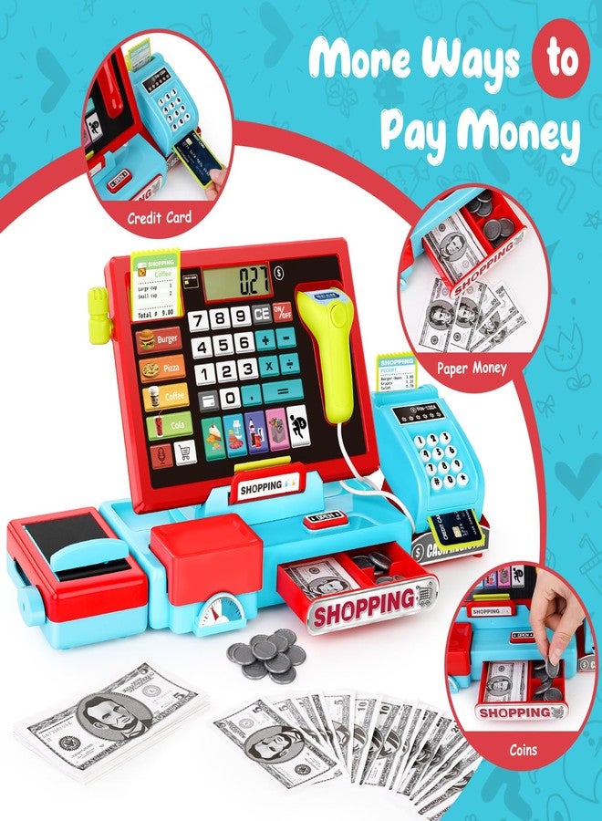maysida 52PCS Toy Cash Register for Kids with Sound Music/Scanner/Microphone/Credit Card/Play Money, Pretend Learning Toy Kids Cash Register, Christmas Birthday Gift for Toddlers Girl Boy Age 3 4 5 6 - Image 4